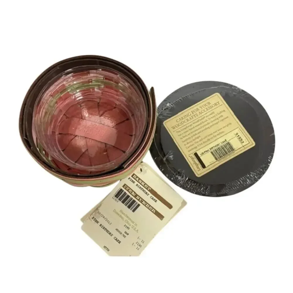 Longaberger 51553 Pink Birthday Cake Basket Round w/ Protector Lid Sealed